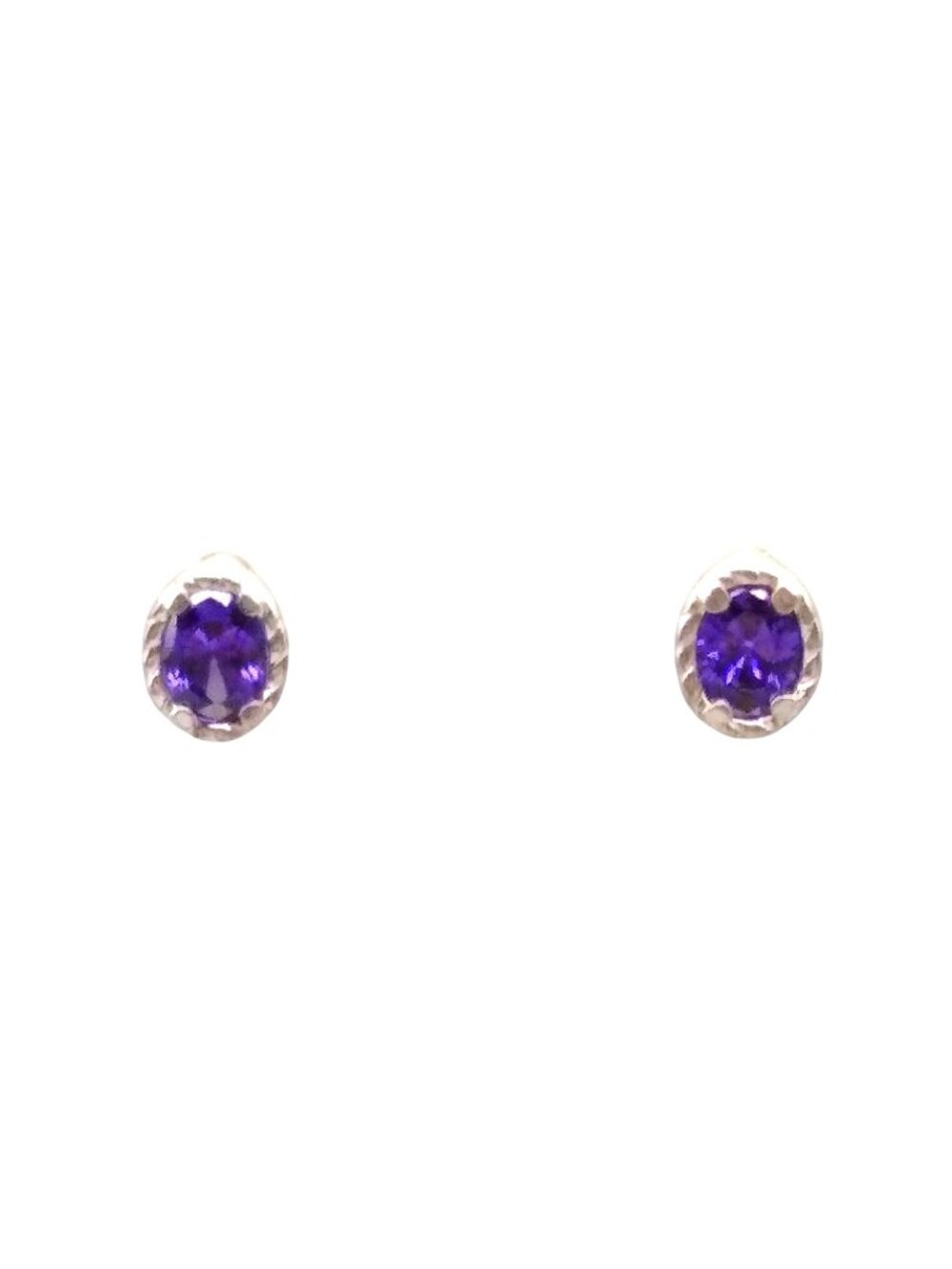Purple Oval Stud Earrings, Faceted Crystals in Silver Tone Frames, Unisex